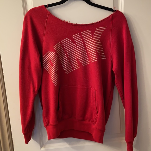 Victoria Secret PINK, red off the shoulder sweater - Picture 2 of 3